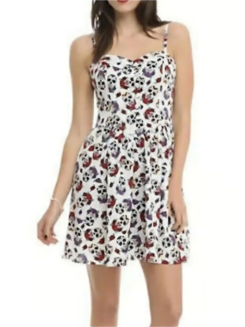 Hell Bunny White Floral Skull Print Spaghetti Strap Mini Dress Halloween